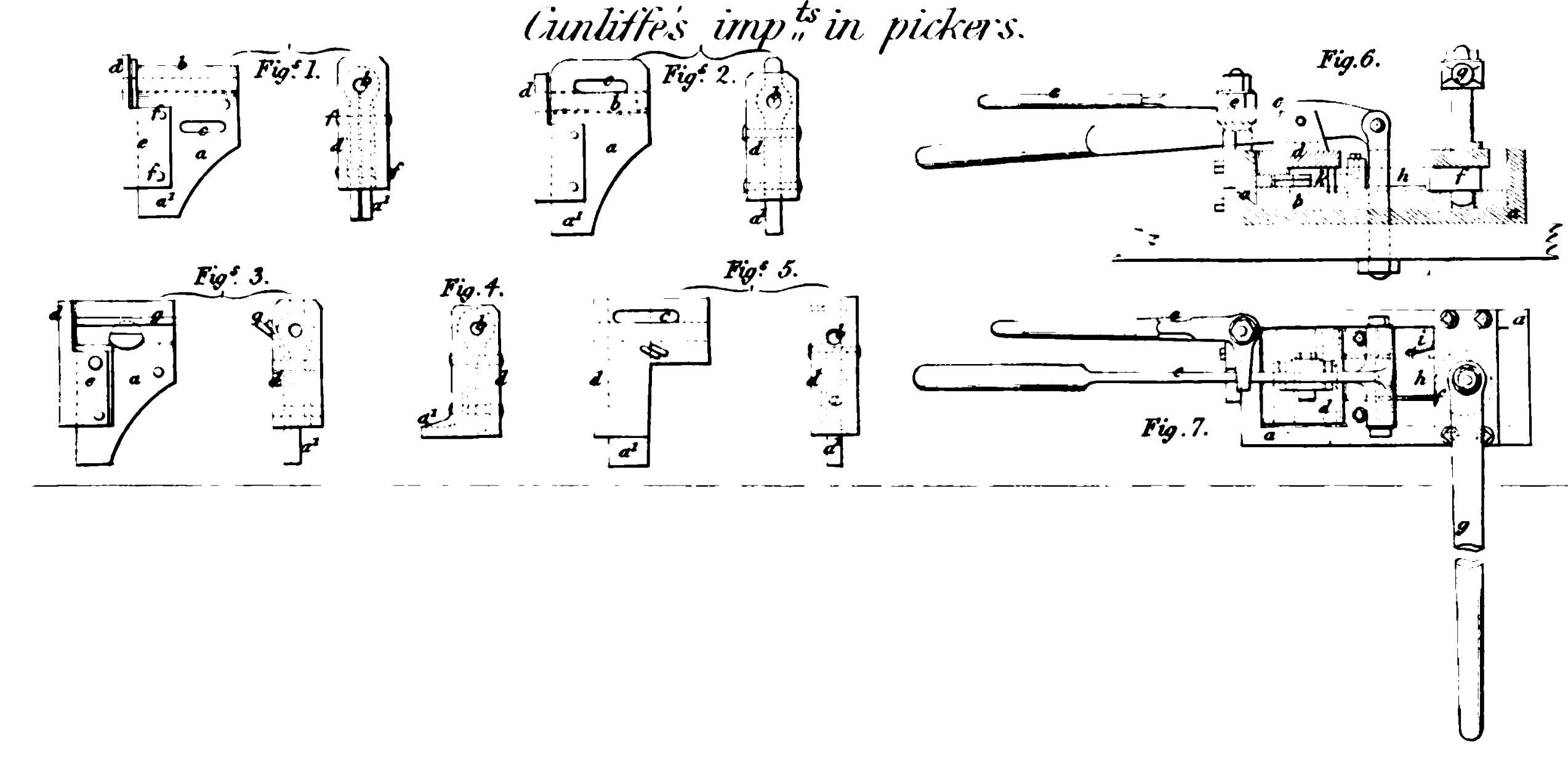 An illustration of Cunliffe's improvements in power loom pickers.